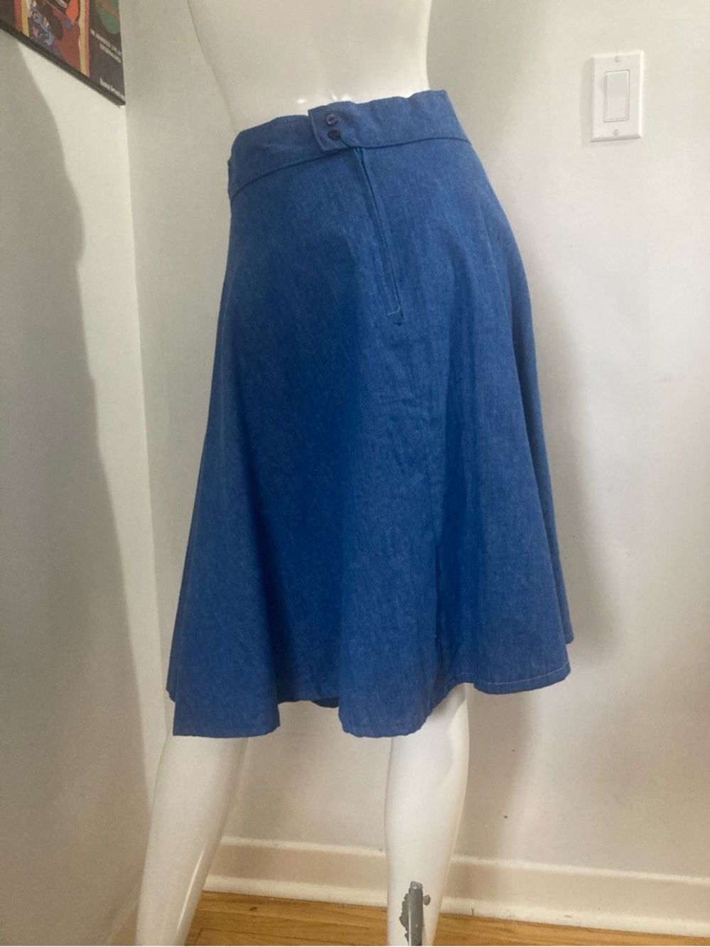 Vintage 90s Handmade Denim A Line Skirt - Rear Zipper